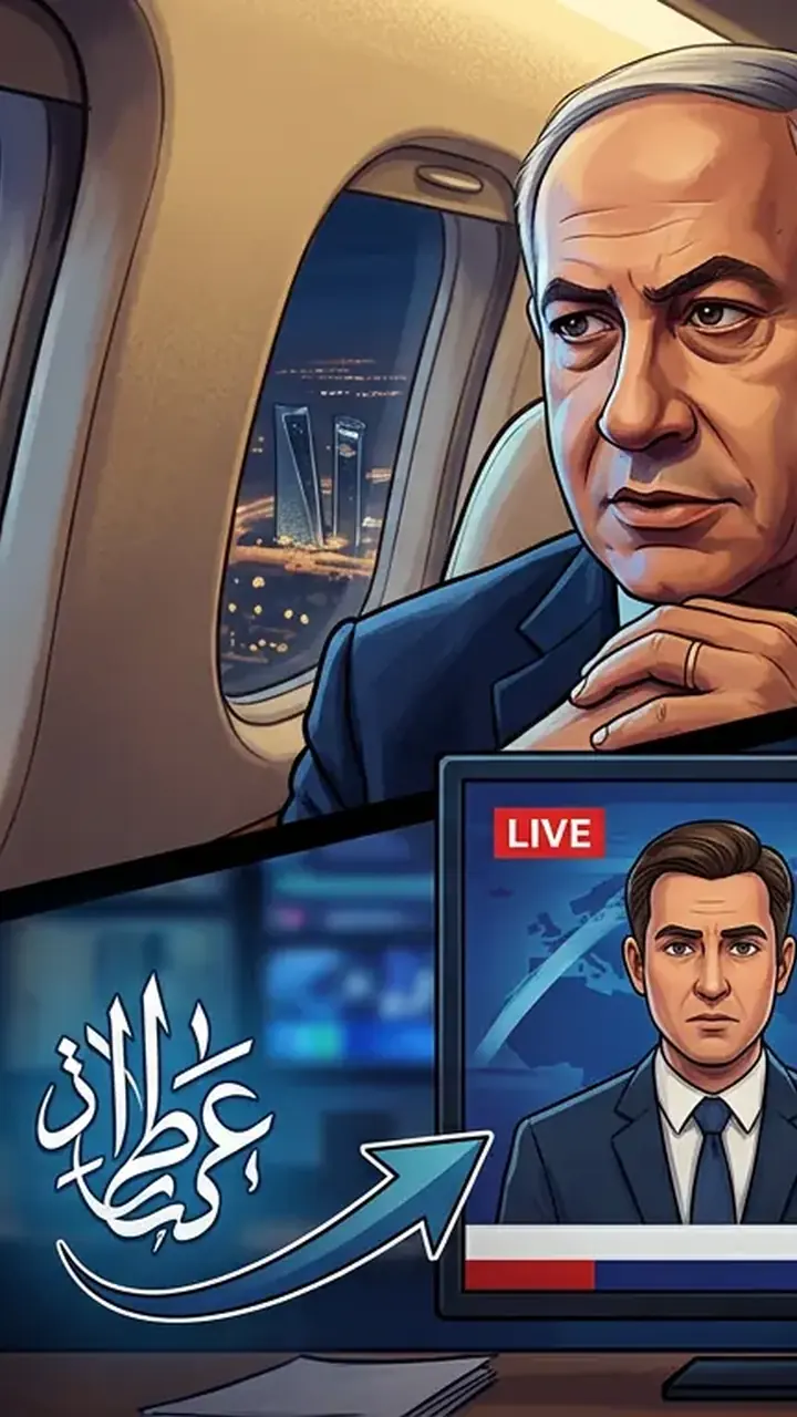Animated editorial illustration for: Israel Files Complaint Over Media Report on Netanyahu’s Secret UAE Visit