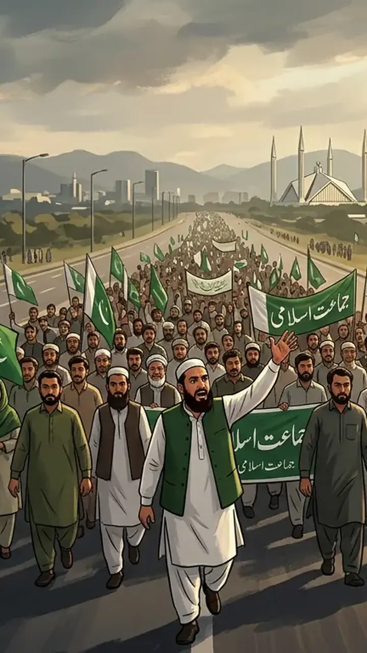 Animated editorial illustration for: Hafiz Naeem welcomes PTI support, calls for broad participation in Islamabad march