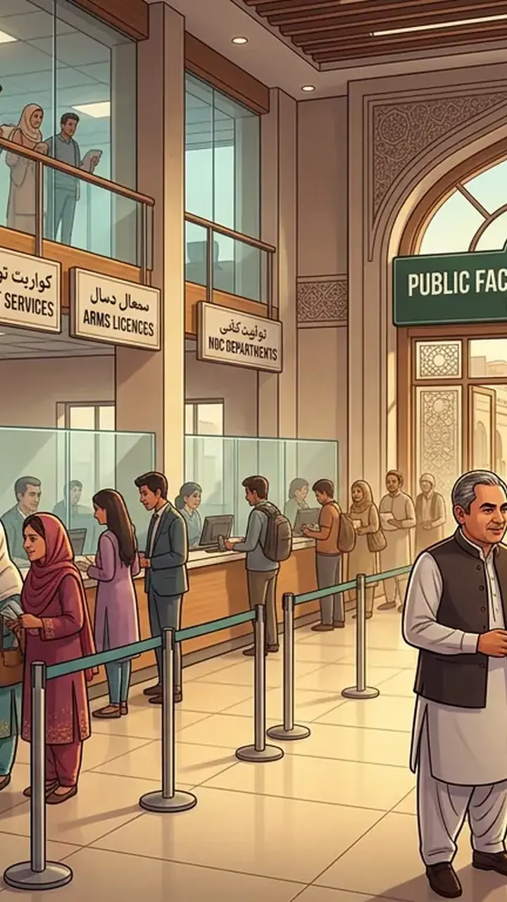 Animated editorial illustration for: Karachi to get one-stop public facilitation centre for CNIC, passport services