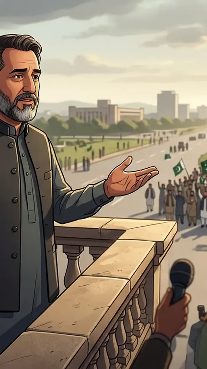 Animated editorial illustration for: PTI’s October 4 march preparations complete, Afridi warns federal government
