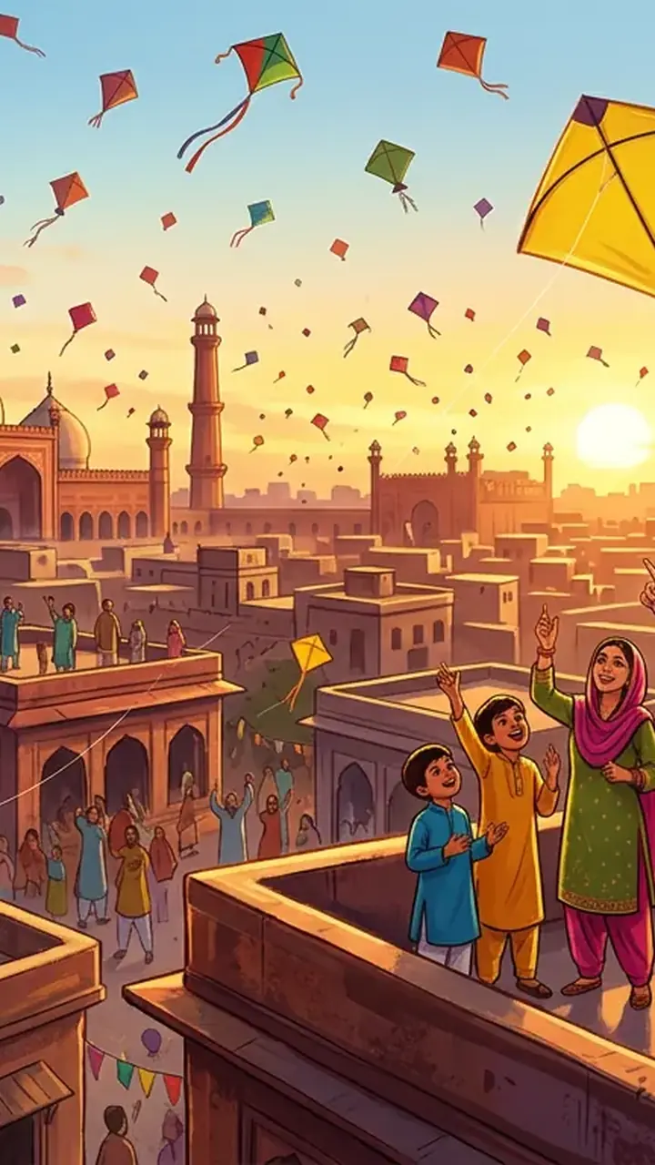 Animated editorial illustration for: Kite Flyers Urge Punjab Govt to Reconsider Basant Festival Dates