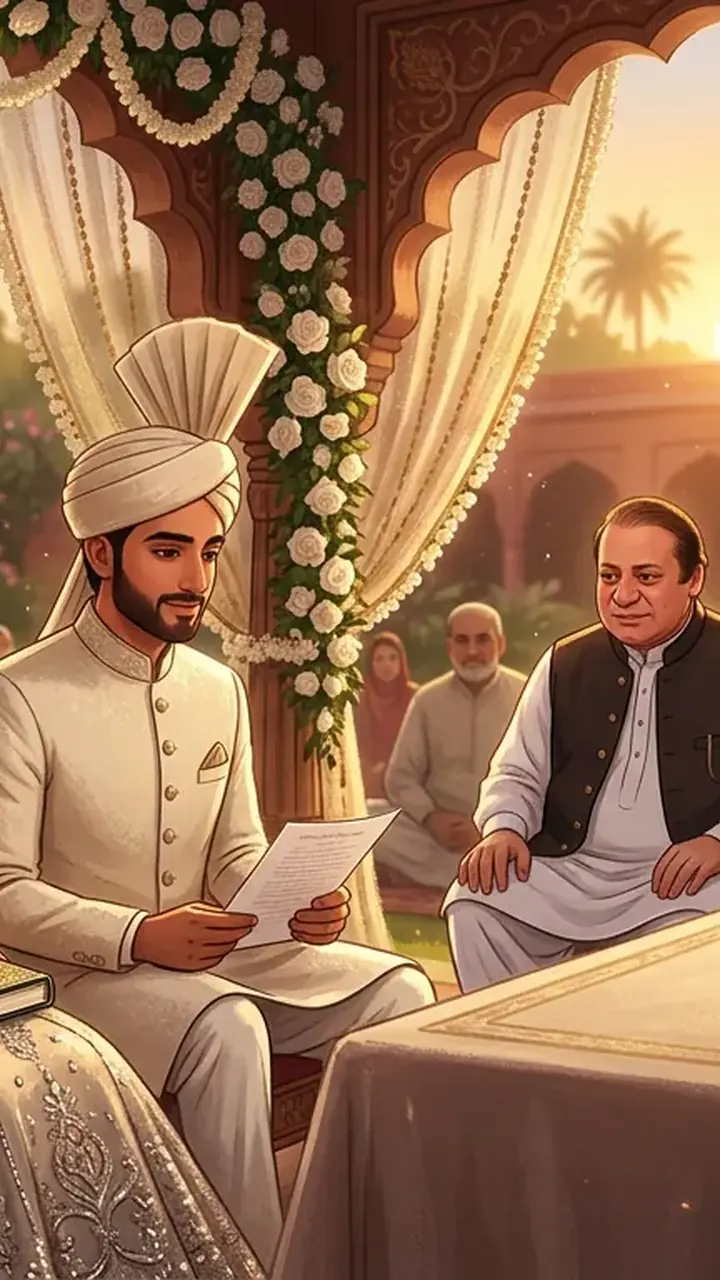 Animated editorial illustration for: New Details Emerge from Mahnoor Safdar’s Nikah Ceremony