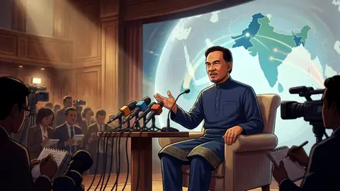 Animated editorial illustration for: Malaysian PM Anwar Ibrahim Rejects Allegations Linking Pakistan to Terrorism