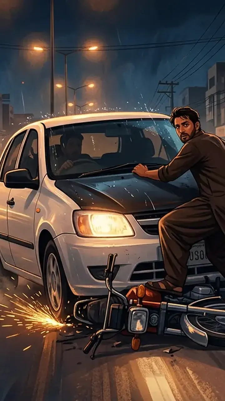 Animated editorial illustration for: Citizen Intervention Revealed in Rawalpindi Road Rage Incident