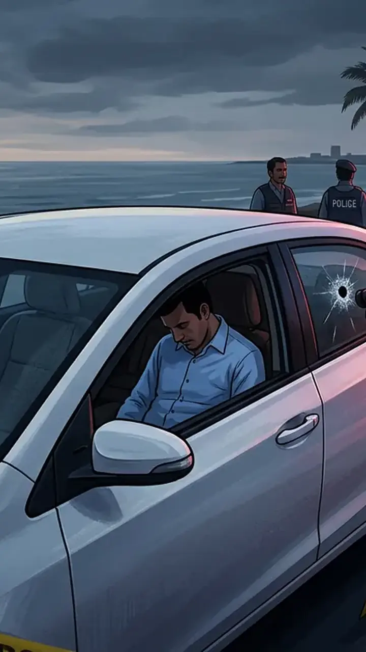 Animated editorial illustration for: Bullet Casing Found in Car of Man Shot Dead in Karachi