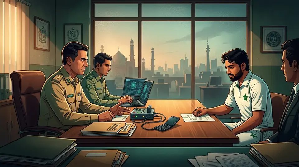 Animated editorial illustration for: Mohammad Rizwan Summoned by NCCIA for Mobile Phone Forensics
