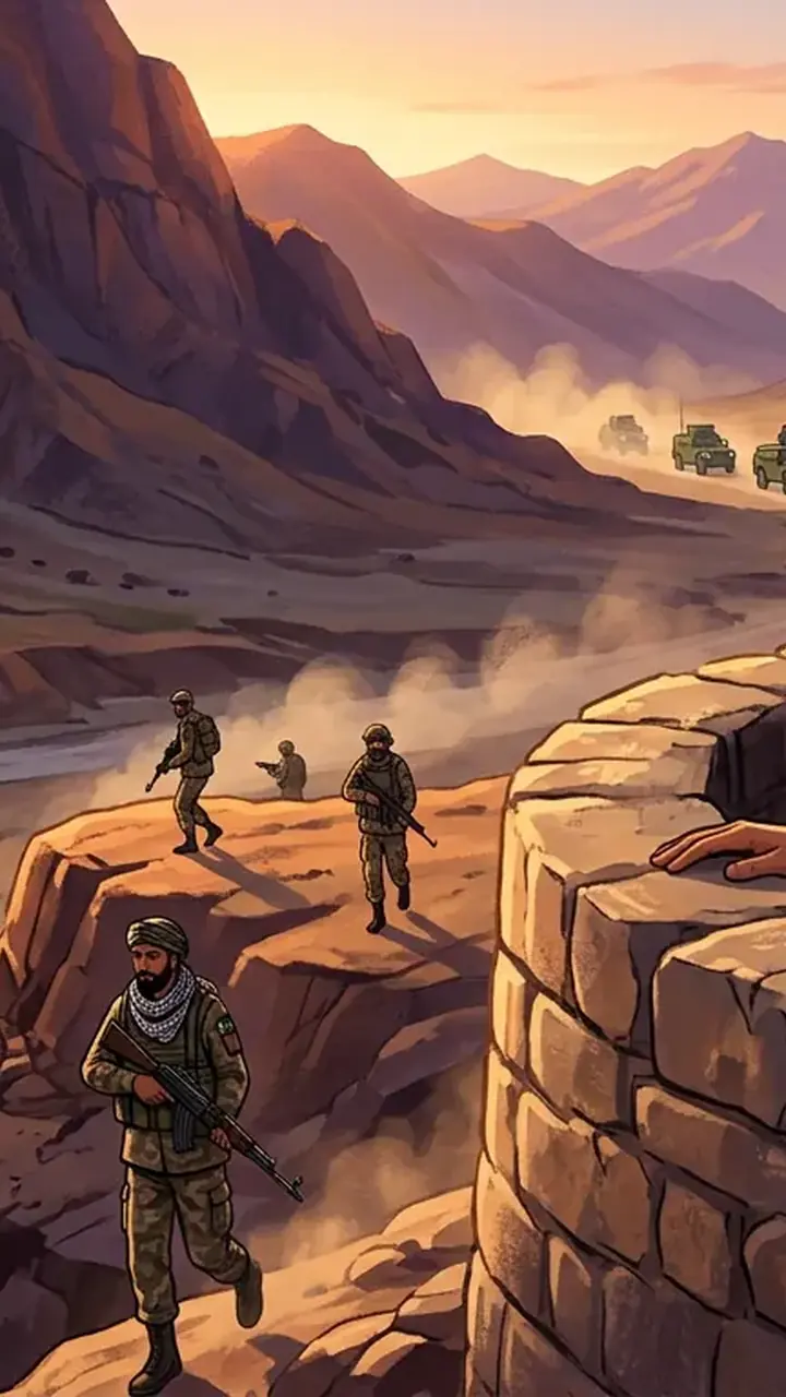 Animated editorial illustration for: Security Forces Kill 7 Militants in KP, Balochistan Operations