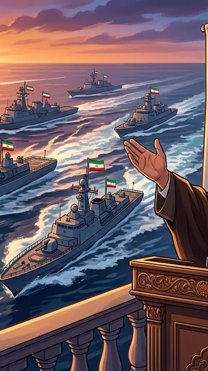 Animated editorial illustration for: Khamenei Says US, Israeli Attempts to Weaken Iran Have Failed