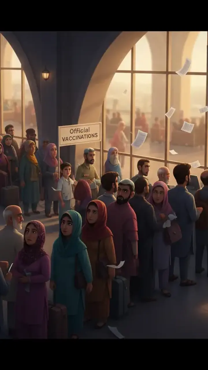 Animated editorial illustration for: Saudi Travel: NADRA Certificate Rule Clarified for Karachi Airport