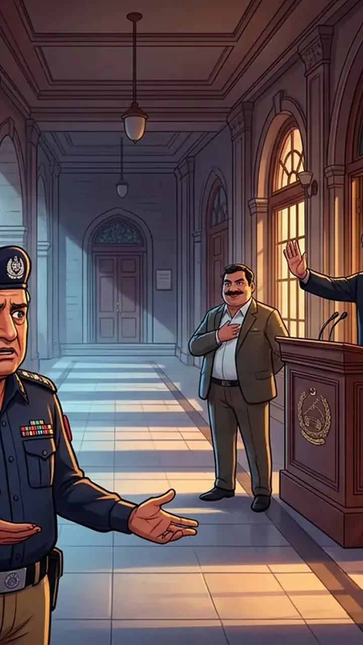Animated editorial illustration for: KP Speaker sends second letter to police chief seeking details of arrested lawmakers