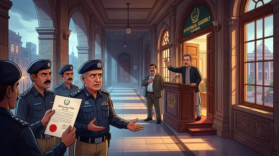 Animated editorial illustration for: Naqvi criticises KP law requiring speaker’s nod for MPA arrest