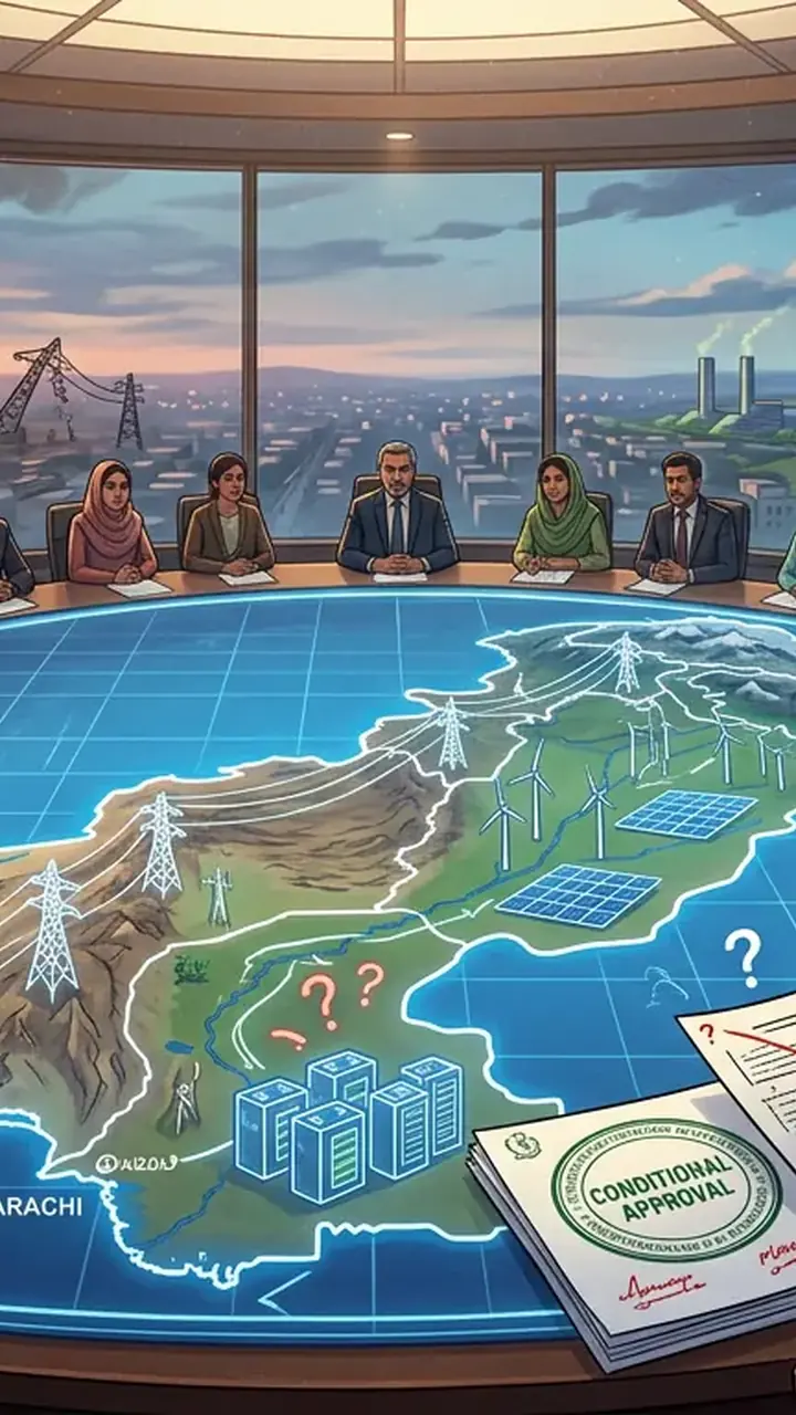 Animated editorial illustration for: NEPRA Conditionally Approves $58 Billion, 11-Year Power Sector Plan