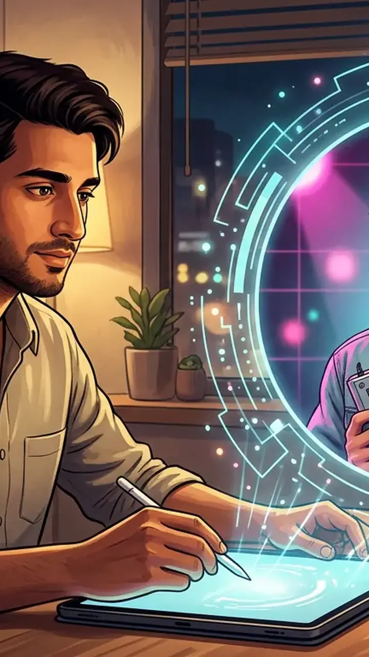 Animated editorial illustration for: New Viral AI Trend Takes Social Media Users Back to the 1980s