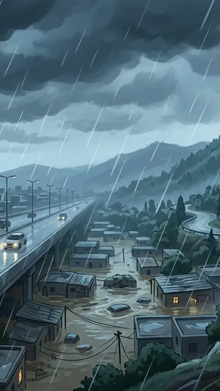 Animated editorial illustration for: Ninth and Final Monsoon Spell Brings Rain, Alerts Across Pakistan