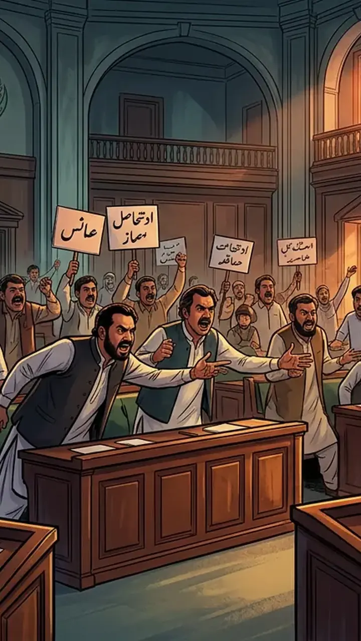 اس خبر کے لیے متحرک اداریاتی خاکہ: سندھ اسمبلی میں ہنگامہ آرائی، ایم کیو ایم کی جانب سے اجلاس نہ چلنے دینے کی دھمکی