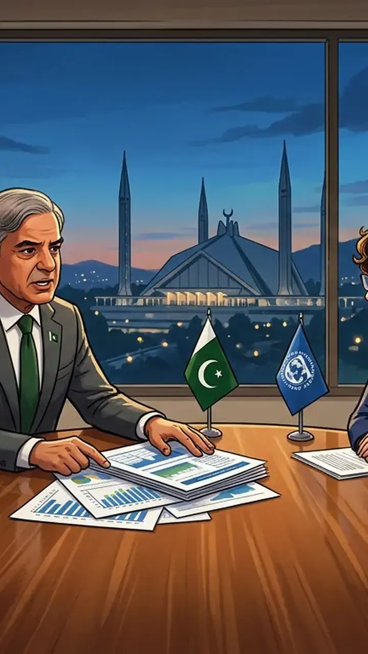 Animated editorial illustration for: Pakistan and IMF Begin Formal Talks for Fifth Loan Tranche