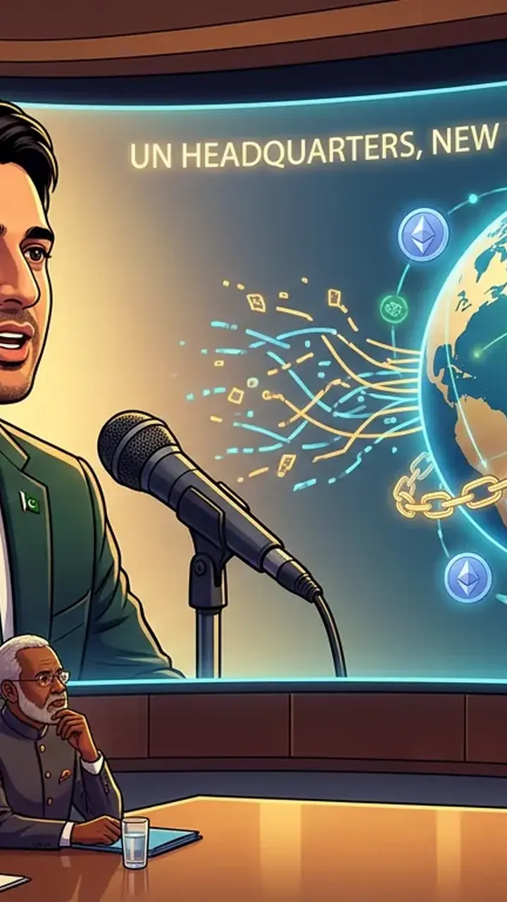 Animated editorial illustration for: Pakistan Calls for Unified Global Framework for Digital Assets at UN