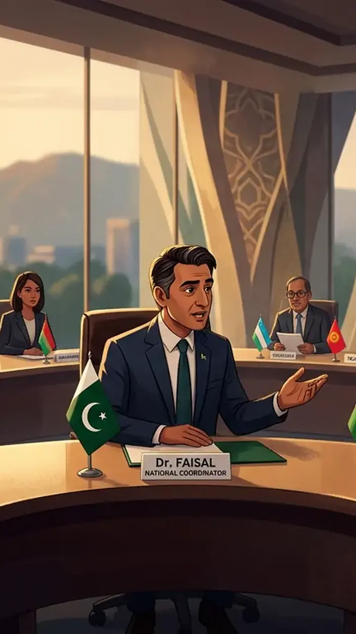 Animated editorial illustration for: Pakistan hosts SCO National Coordinators meeting in Islamabad