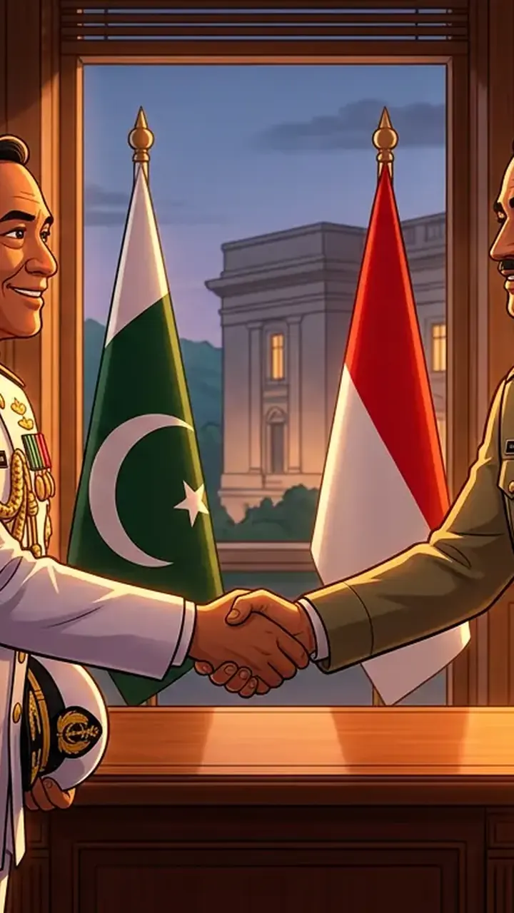 Animated editorial illustration for: Pakistan, Indonesia reaffirm commitment to stronger defence and security ties