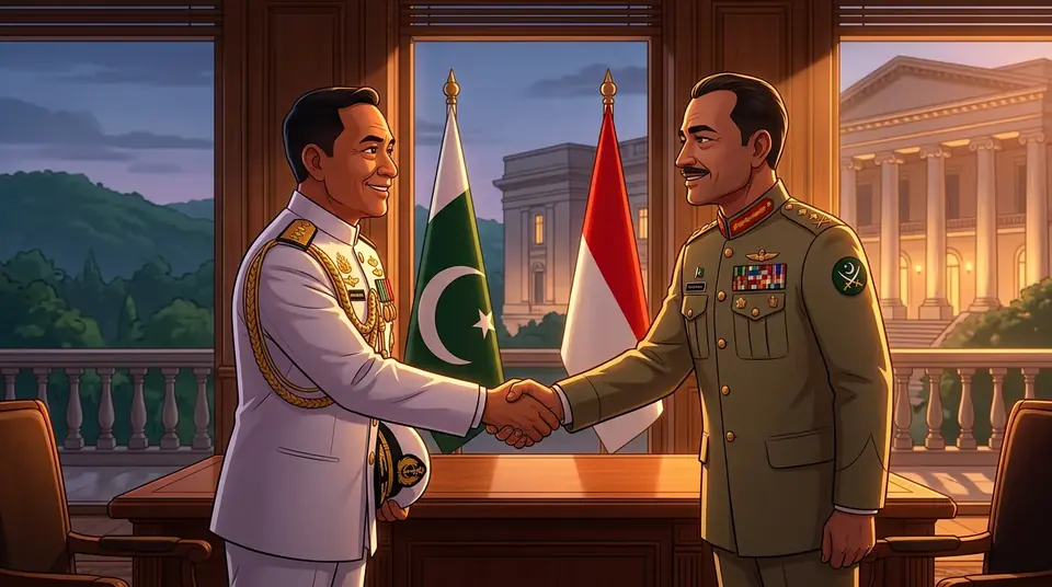 Animated editorial illustration for: Pakistan, Indonesia reaffirm commitment to stronger defence and security ties