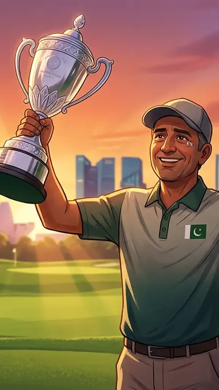 Animated editorial illustration for: Pakistani golfer Ahmad Zafar Hayat wins Singapore amateur championship