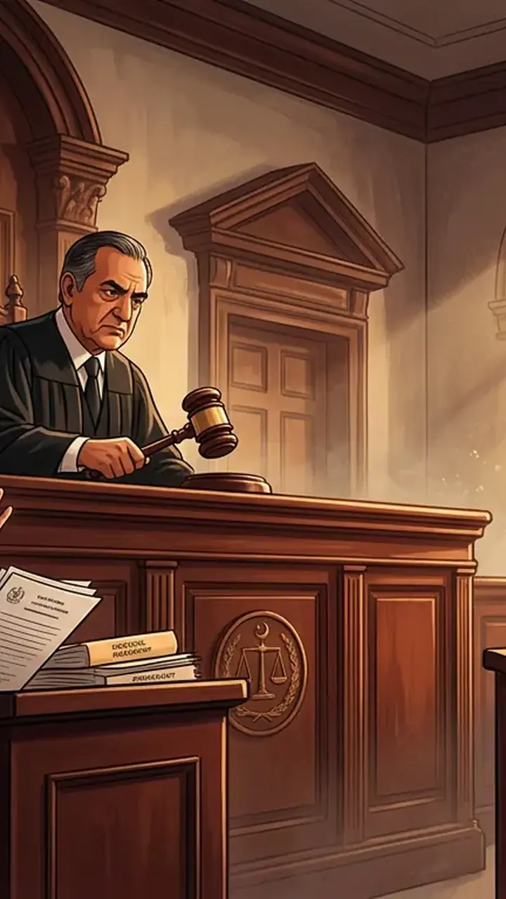 Animated editorial illustration for: PHC Rejects Review Plea in May 9 Radio Pakistan Case, Upholds ATC Decision