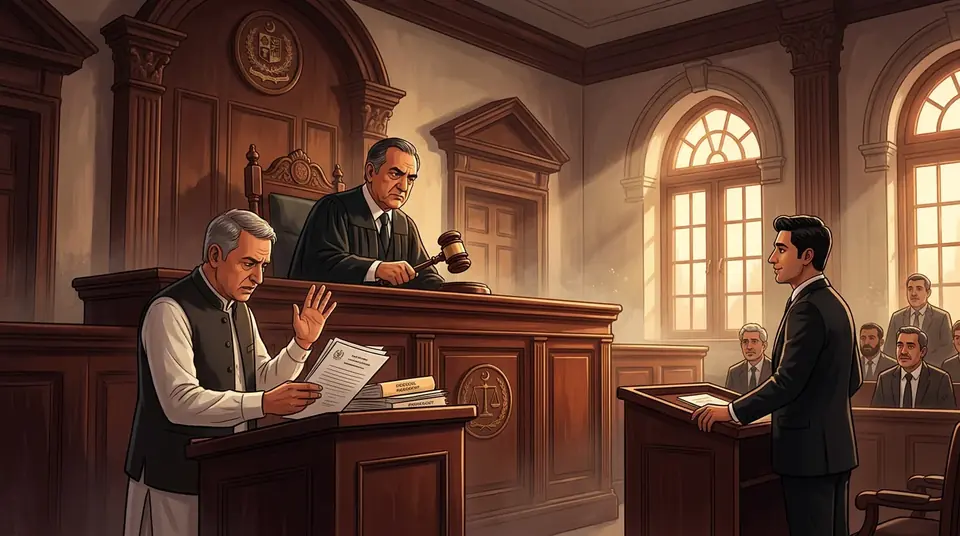 Animated editorial illustration for: PHC Rejects Review Plea in May 9 Radio Pakistan Case, Upholds ATC Decision