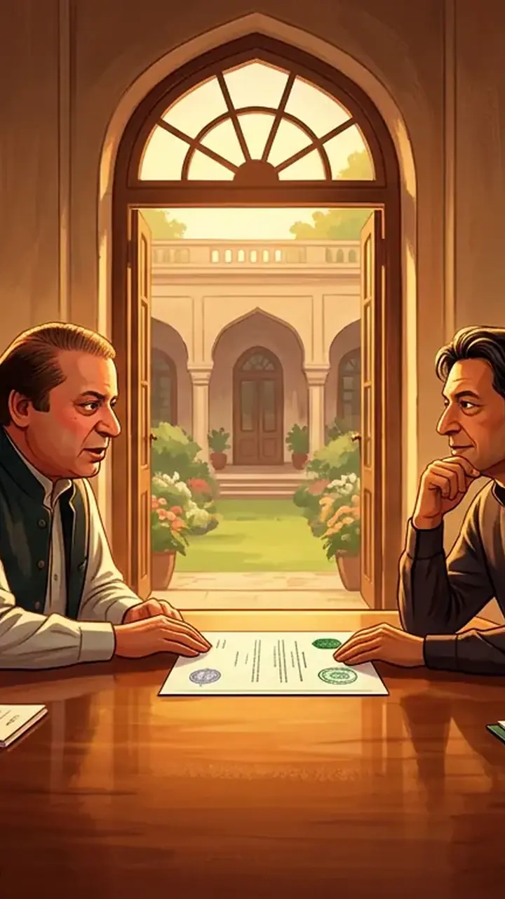 Animated editorial illustration for: PML-N, PPP Reportedly End Differences After Tense Meeting