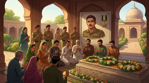 Animated editorial illustration for: Top military leadership pays tribute to Major Aziz Bhatti on 61st martyrdom anniversary