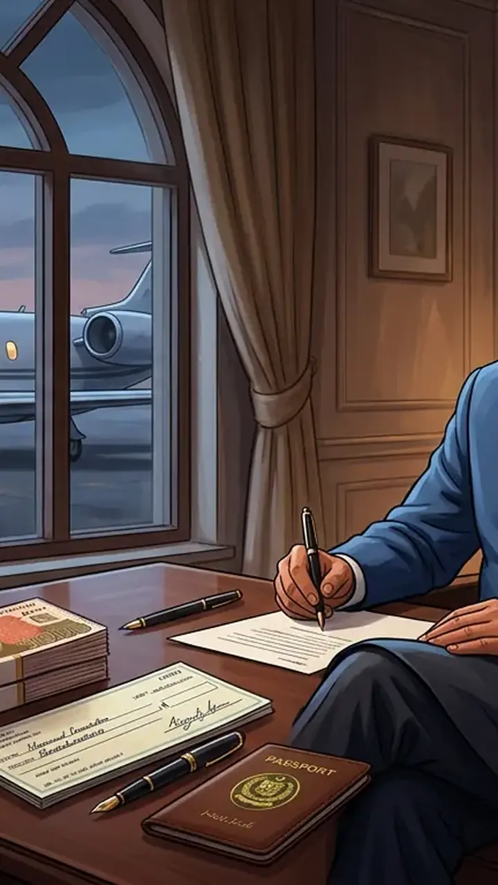 Animated editorial illustration for: President Zardari personally paid for foreign trip, says spokesperson