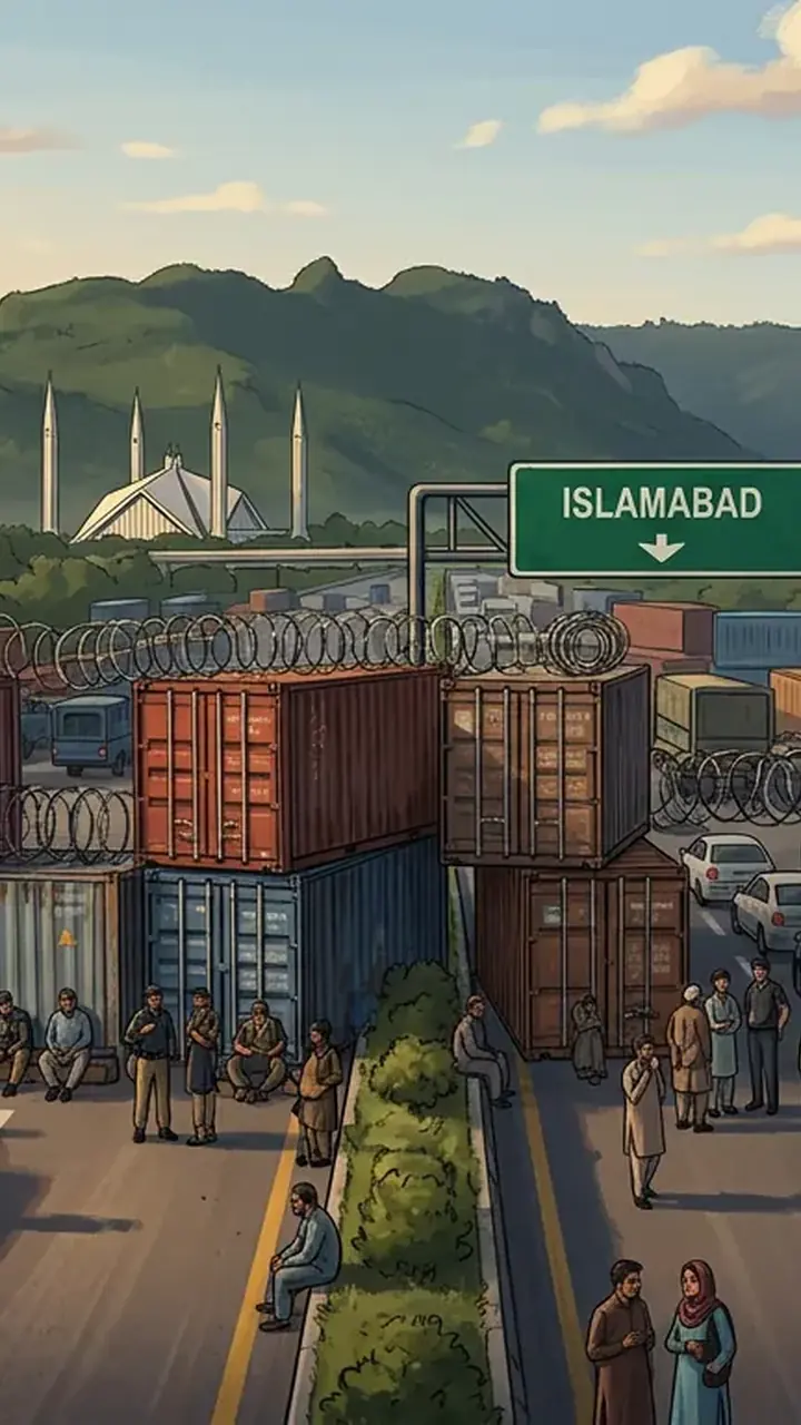 Animated editorial illustration for: All Routes Between Punjab and KP Reopened After PTI March Postponement