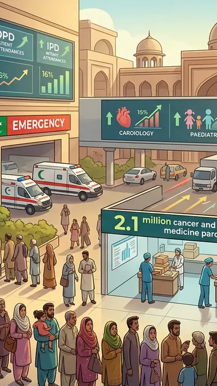 Animated editorial illustration for: Punjab Public Hospitals See 16% Rise in Patient Attendance, Says CM Maryam Nawaz