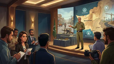 Animated editorial illustration for: Quetta Corps Commander Briefs Media on Balochistan Security Situation