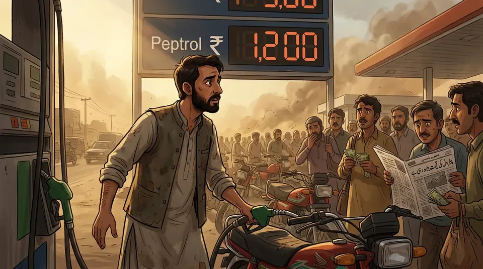 اس خبر کے لیے متحرک اداریاتی خاکہ: پاکستان میں پیٹرول کی قیمتوں میں ایک بار پھر اضافے کی اطلاعات پر عوامی تشویش