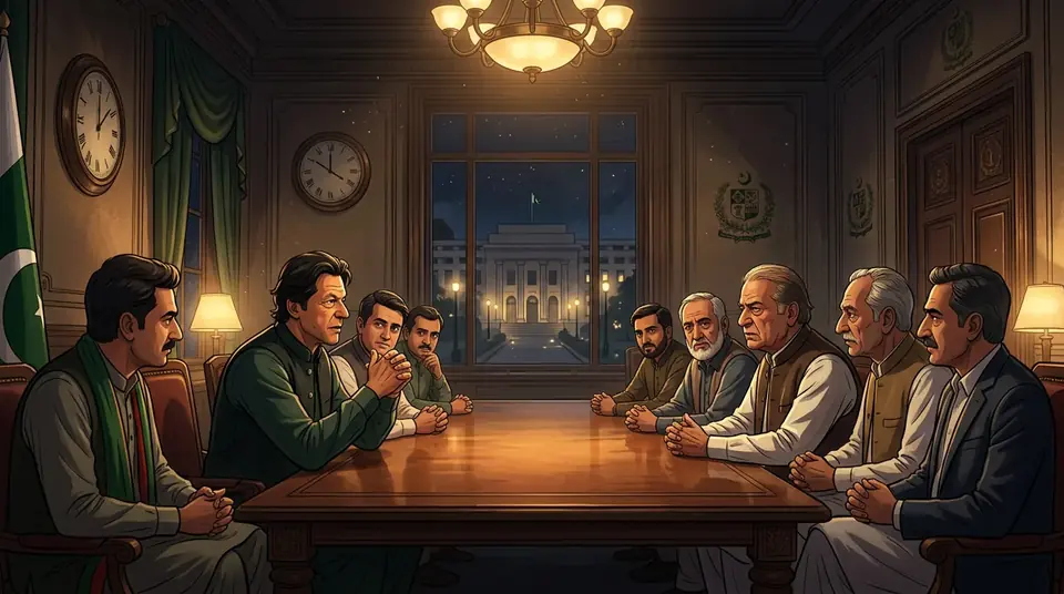 Animated editorial illustration for: Salman Akram Raja Denies Knowledge of Backchannel Talks with Government