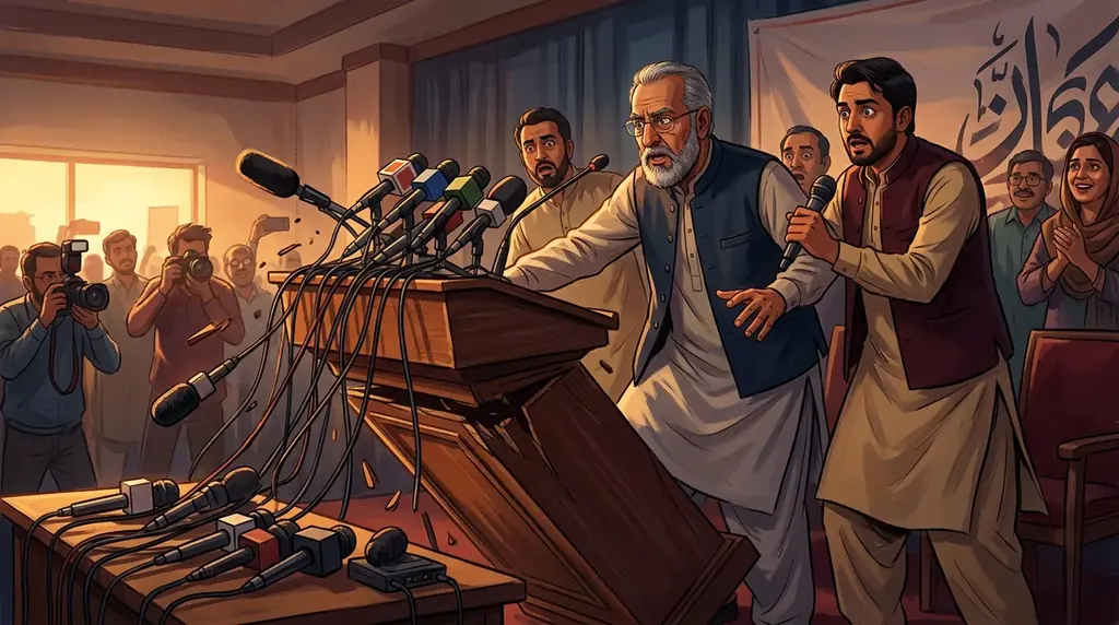 پریس کانفرنس کے دوران روسٹرم گرنے پر ایم کیو ایم کی پیپلز پارٹی حکومت پر تنقید