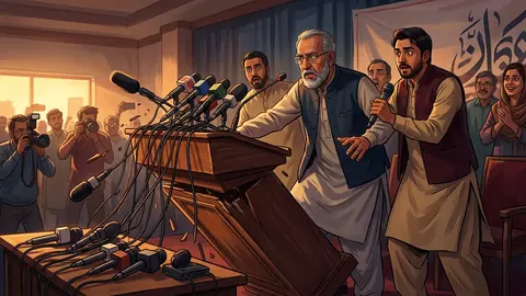 اس خبر کے لیے متحرک اداریاتی خاکہ: پریس کانفرنس کے دوران روسٹرم گرنے پر ایم کیو ایم کی پیپلز پارٹی حکومت پر تنقید