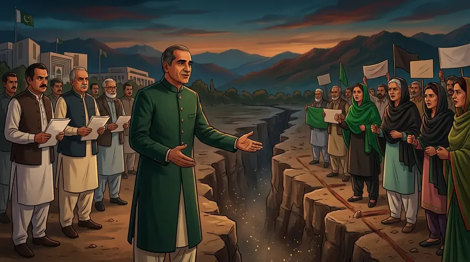 Animated editorial illustration for: Saad Rafique Urges Dialogue to Avoid Loss of Life and Property
