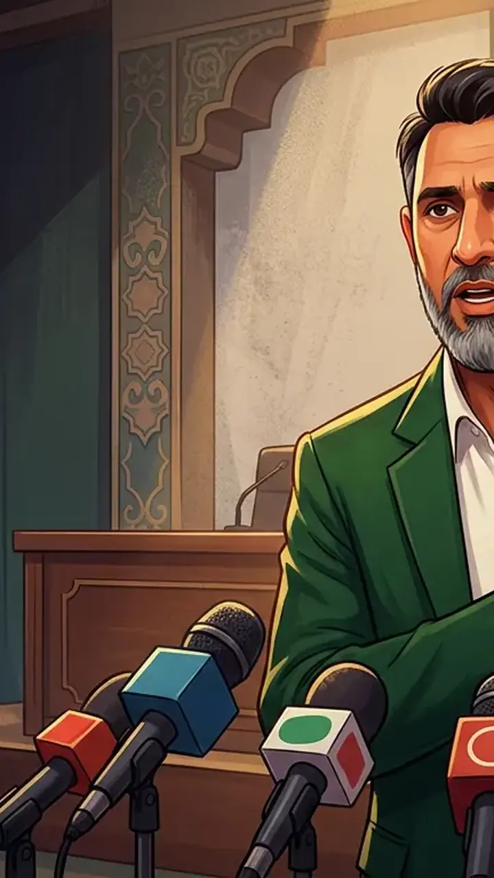 Animated editorial illustration for: Saqlain Mushtaq rejects Tauseef Ahmed’s claims on Shadab Khan’s selection