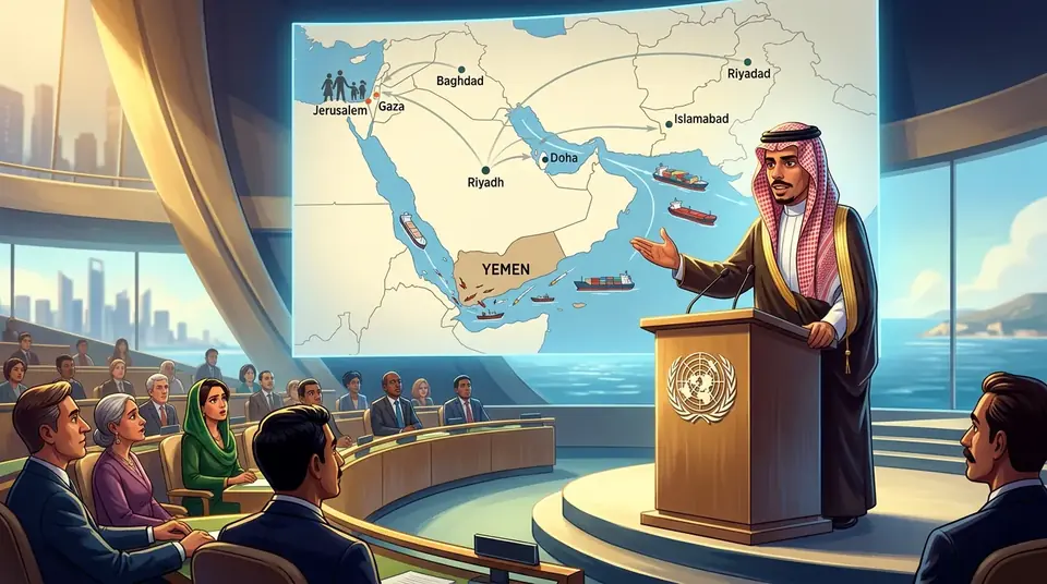 Animated editorial illustration for: Saudi Arabia warns Houthi attacks threaten regional and global security