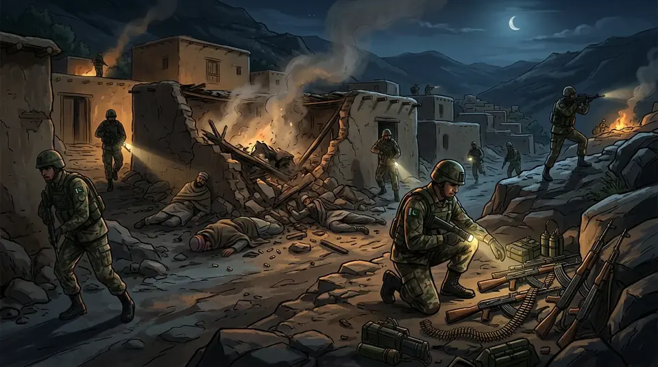 Animated editorial illustration for: Security Forces Kill Five Terrorists in Khyber Pakhtunkhwa Operation