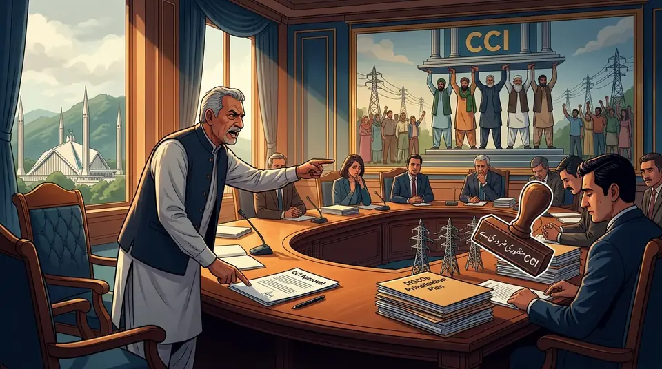 Animated editorial illustration for: Senate Panel Seeks Halt to Discos Privatisation, Demands CCI Approval