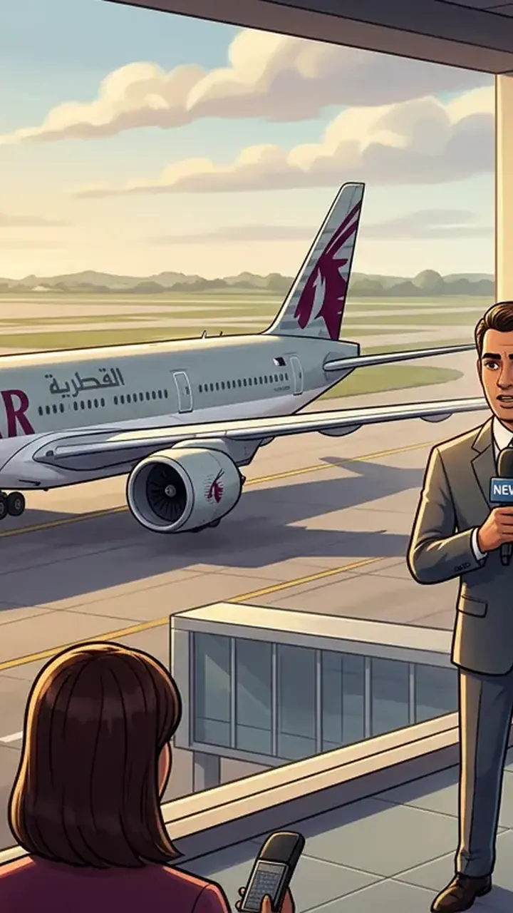 Animated editorial illustration for: Sialkot Airport Denies Qatar Airways Flight Landed in Occupied Kashmir