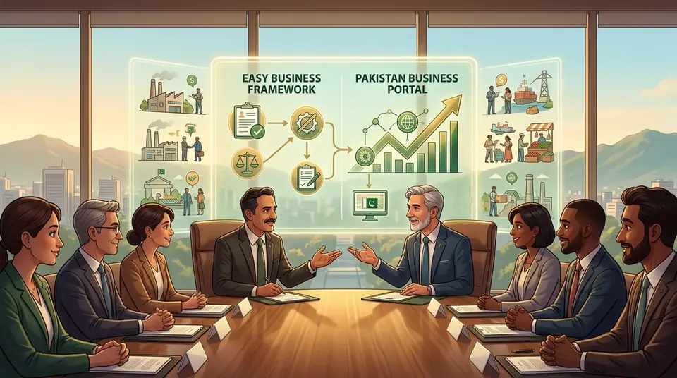 Animated editorial illustration for: SIFC, World Bank partner to boost investment through business reforms