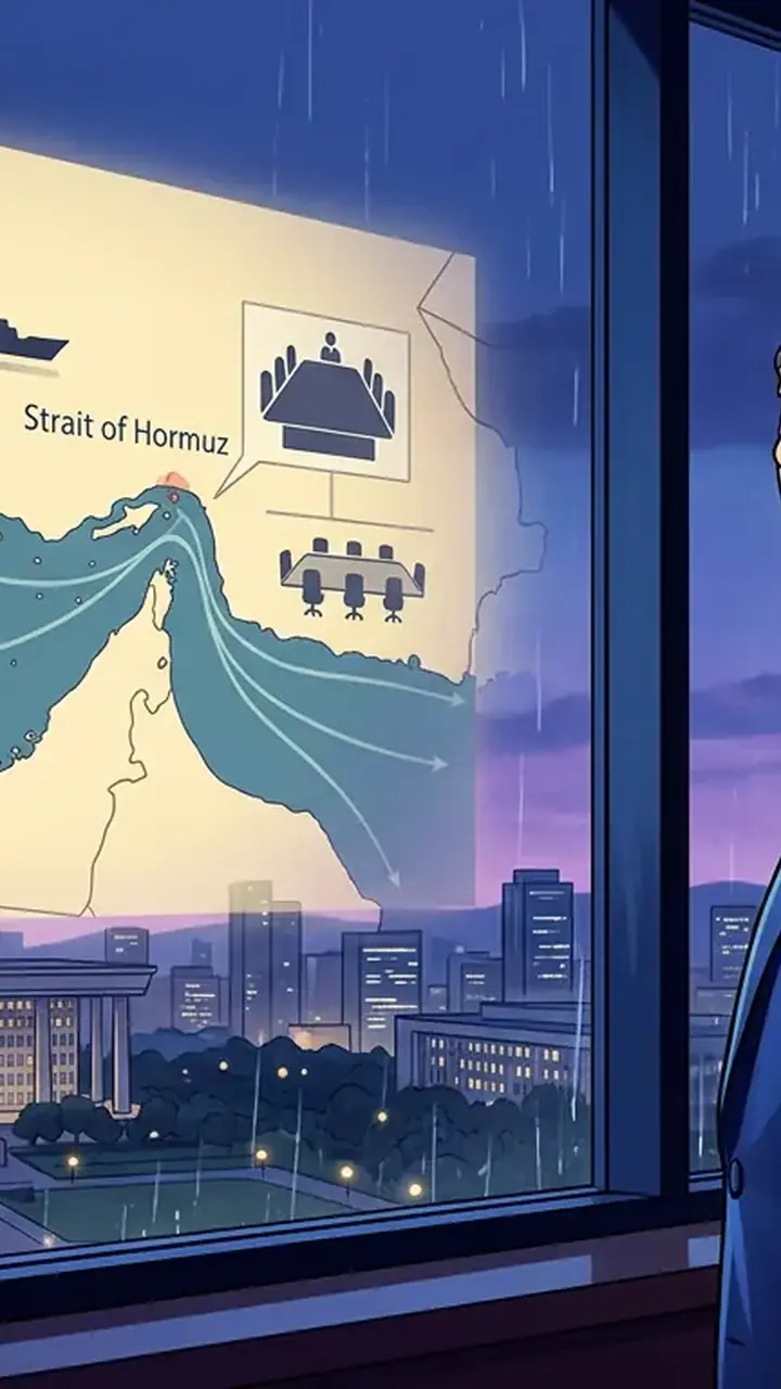 Animated editorial illustration for: South Korea to deploy military forces to Strait of Hormuz, reports say