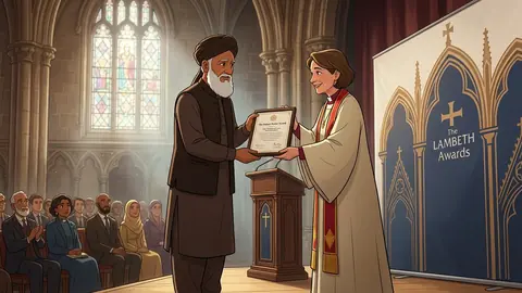 Animated editorial illustration for: Tahir Ashrafi receives Hubert Walter Award for interfaith cooperation in London