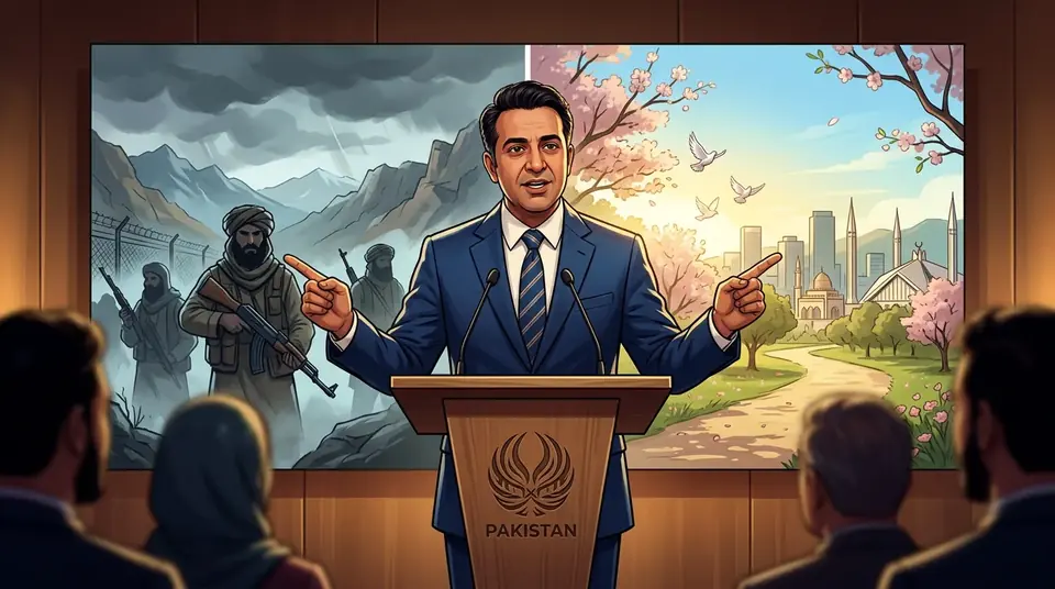 Animated editorial illustration for: Tarar Urges Afghan Interim Govt to Abandon ‘Militant Mindset’ for Peace