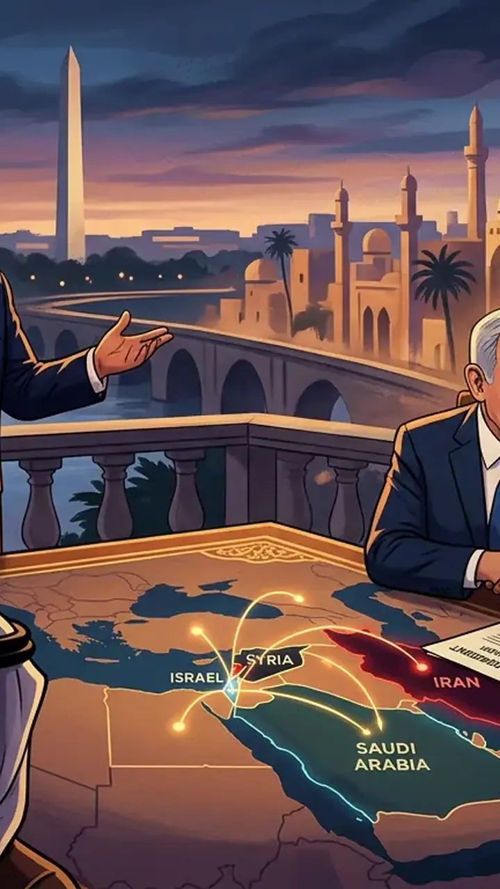 Animated editorial illustration for: Trump administration reportedly drafting ‘post-war’ Middle East strategy