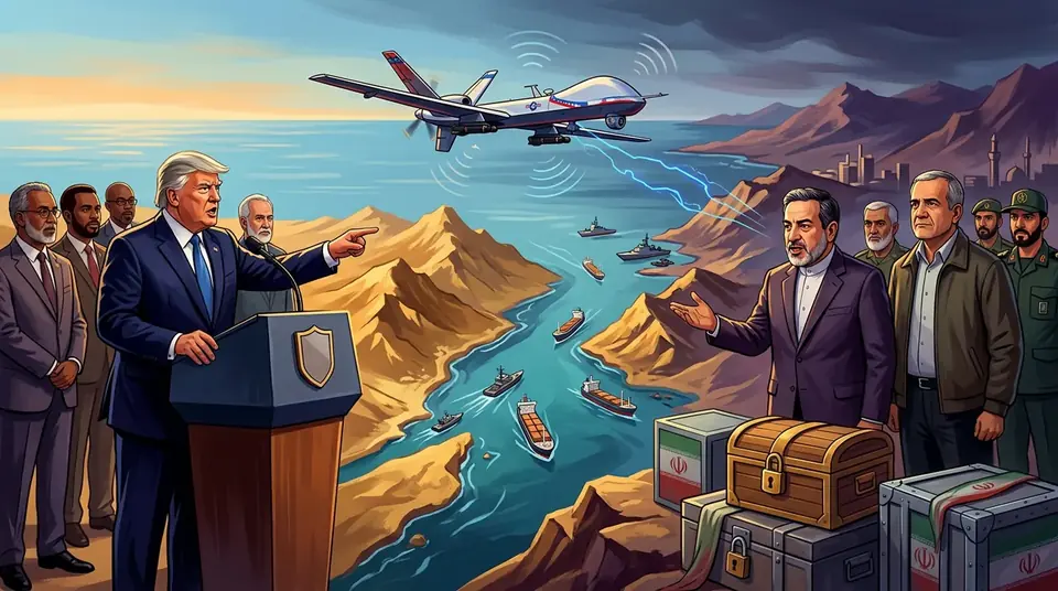 Animated editorial illustration for: Iran’s Supreme Leader Issues Warning as FM Says Tehran Ready for War or Diplomacy