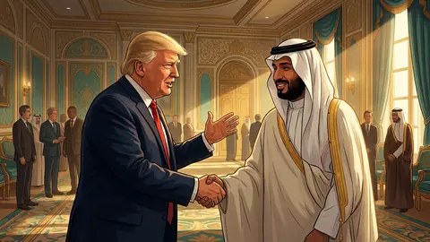 Animated editorial illustration for: Trump calls Saudi Arabia and its Crown Prince ‘good friends’ of US